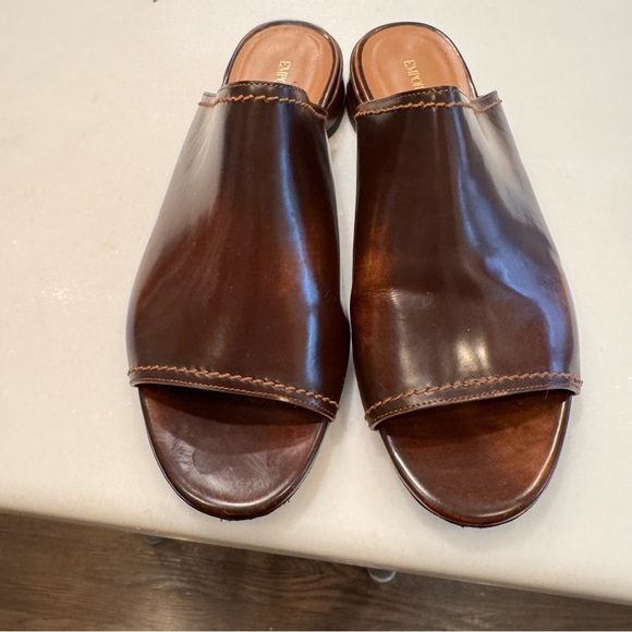 Emporio Armani Women’s Open Toe Slide Mules Brown Leather Size US 9 EU 39 - Picture 12 of 13